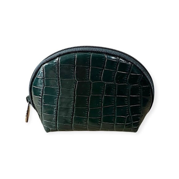 Furla Leather Cosmetic Case Set, Green Crocco Print Leather, Set of 3, New - Picture 7 of 10